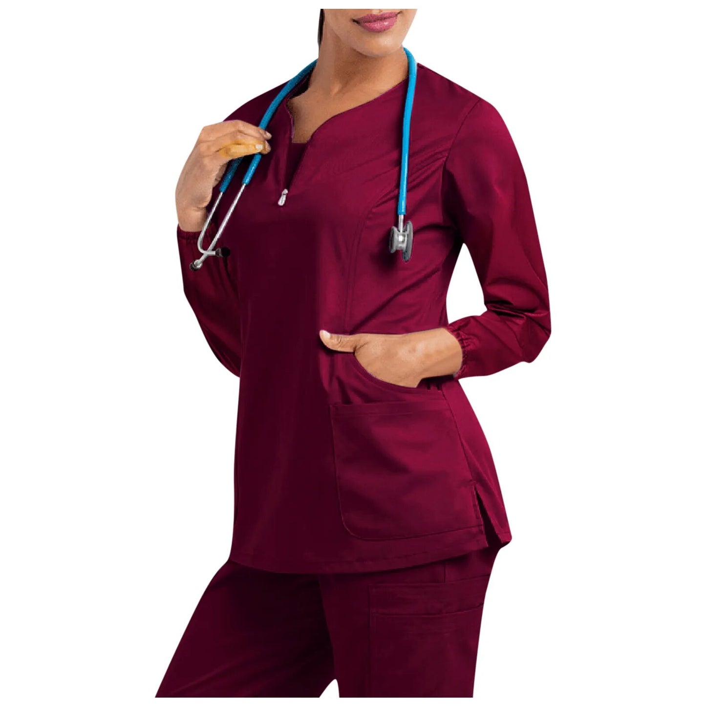 Plug Size Women Medical Unifroms Long Sleeve Scrubs Cotton Nursing Uniforms V Neck Doctor Workwear Winter Hospital Vet Overalls