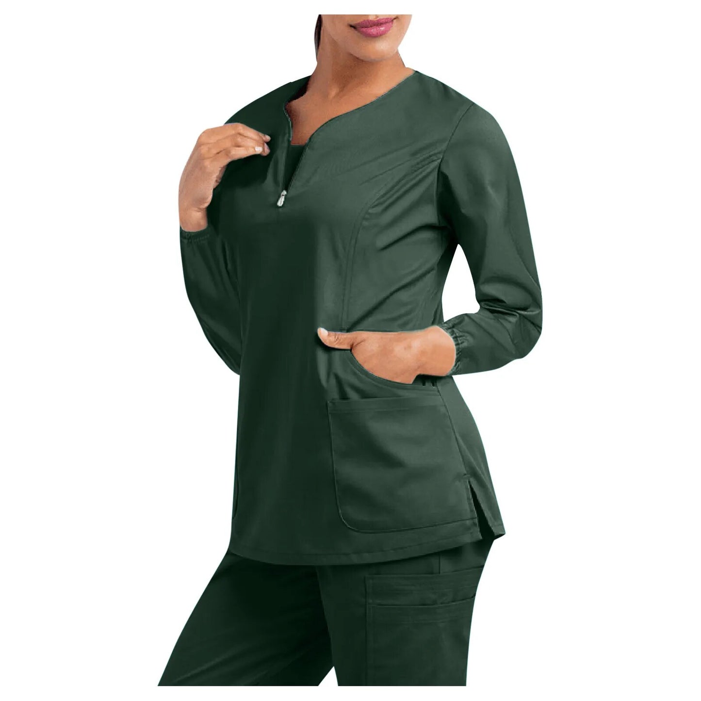 Plug Size Women Medical Unifroms Long Sleeve Scrubs Cotton Nursing Uniforms V Neck Doctor Workwear Winter Hospital Vet Overalls