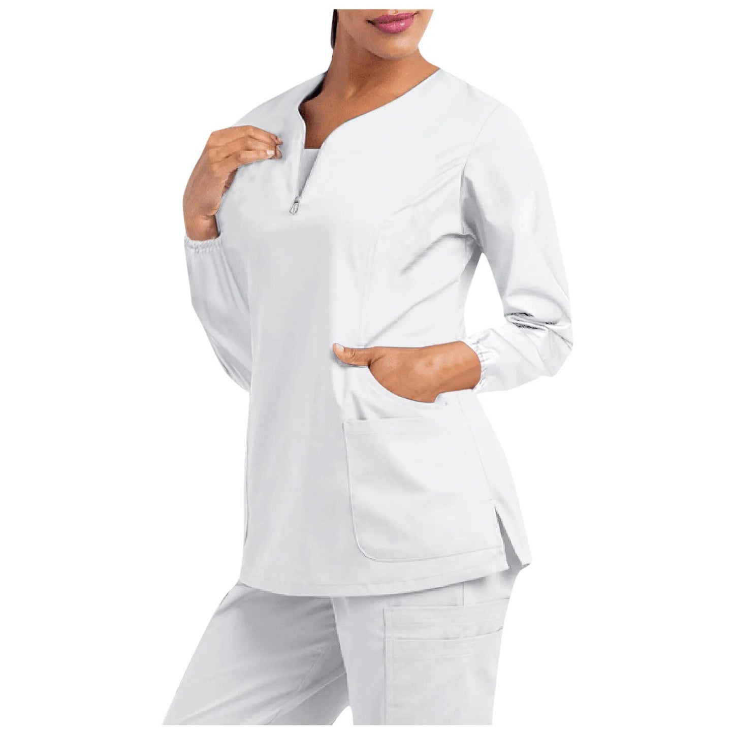 Plug Size Women Medical Unifroms Long Sleeve Scrubs Cotton Nursing Uniforms V Neck Doctor Workwear Winter Hospital Vet Overalls