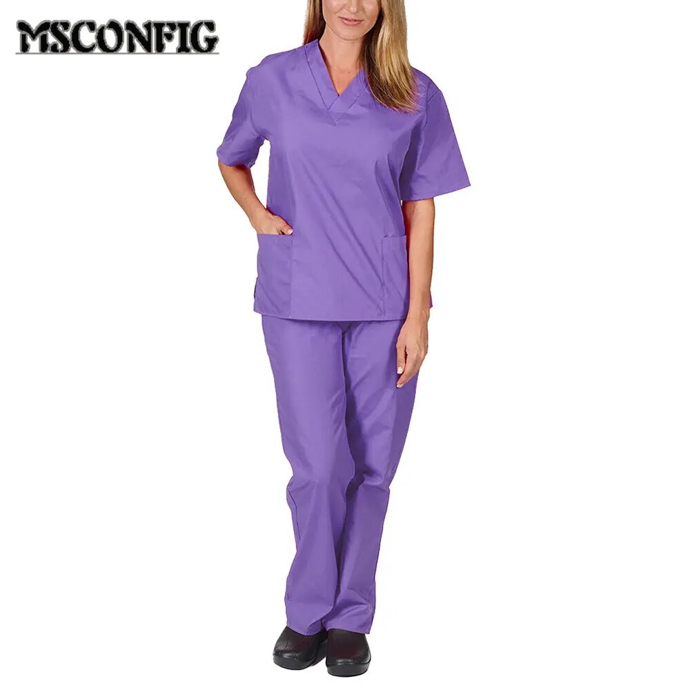 Spring Summer Thin Solid Color Nursing Scrubs Women Uniforms Elasticity Pet Clinic Nurse V-neck Medical Doctor Work Clothing