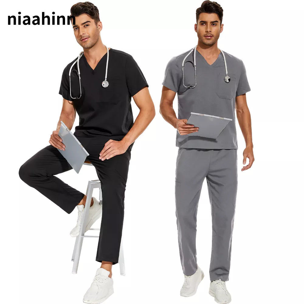 Men's Scrubs Medical Uniform Lab Set Male Wholesale Clinic Hospital Doctor Overalls V-neck Fashion Scrub Pharmacy Nurse Clothes