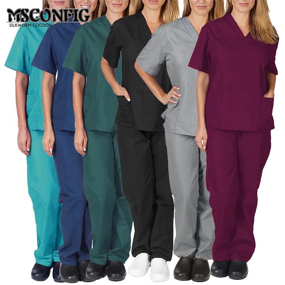 Spring Summer Thin Solid Color Nursing Scrubs Women Uniforms Elasticity Pet Clinic Nurse V-neck Medical Doctor Work Clothing