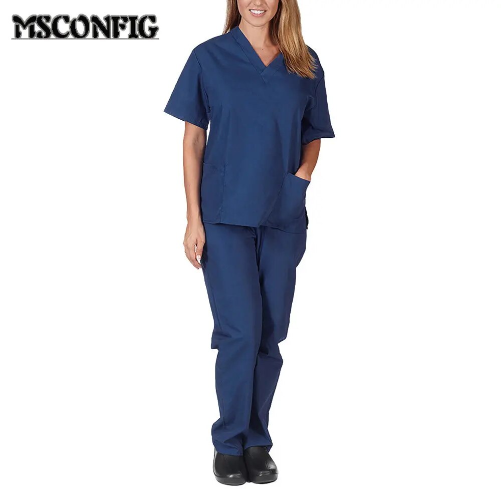 Spring Summer Thin Solid Color Nursing Scrubs Women Uniforms Elasticity Pet Clinic Nurse V-neck Medical Doctor Work Clothing