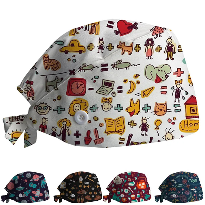 New Christmas Scrubs Caps Santa Claus Print Cap Pet Grooming Agency Work Scrubs Hat Beauty Work Hats Lab Nursing Cap