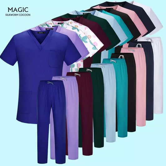 Health Workers Work Wear Unisex Scrubs Nursing Uniform Medical Women Set Uniform Clothes Scrub Tops Pants Hospital Costume Women