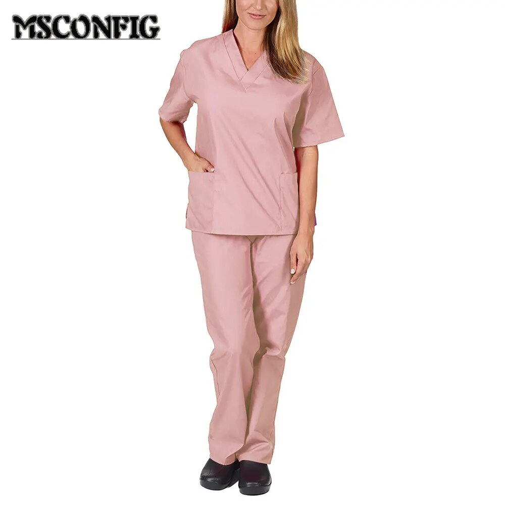 Spring Summer Thin Solid Color Nursing Scrubs Women Uniforms Elasticity Pet Clinic Nurse V-neck Medical Doctor Work Clothing