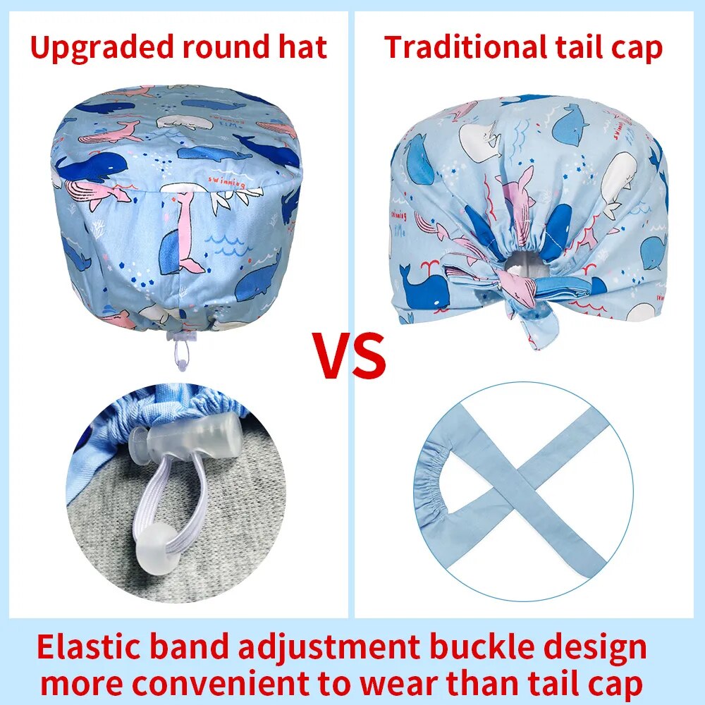 New Cotton Scrub Cap Pet Grooming Work Hat with Elastic Buckle Printing Frosted Laboratory Work Accessories Unisex Nursing Cap