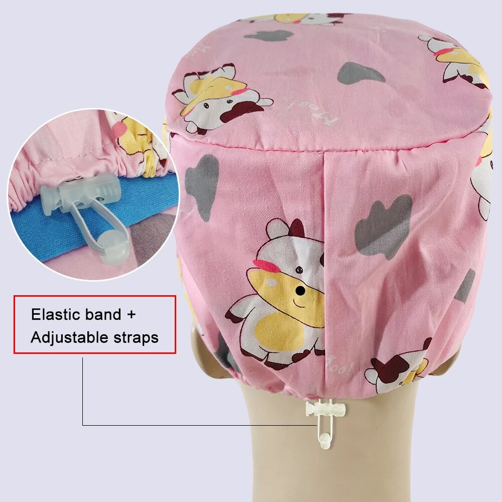 New Cotton Scrub Cap Pet Grooming Work Hat with Elastic Buckle Printing Frosted Laboratory Work Accessories Unisex Nursing Cap