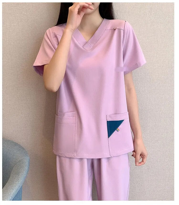 Short Sleeve Medical Clothes Scrubs Nursing Pants Women Thin and Light Fabric  Elastic Medical Uniforms Summer nurse scrubs sets