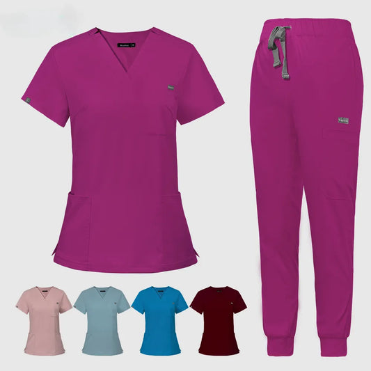 Multicolor Scrubs Uniform Short Sleeve Tops+Pants Nursing Uniform Women Pet Shop Doctor Scrub Medical Surgery Workwear Scrub Set