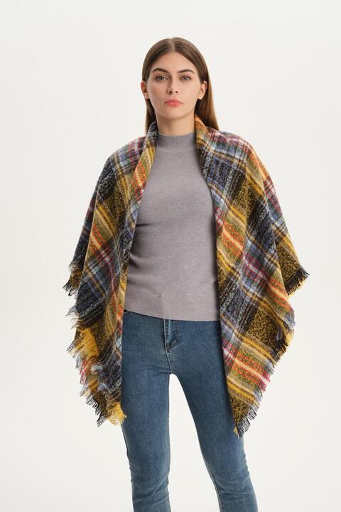 Plaid Raw Hem Polyester Scarf