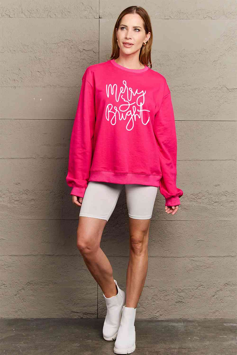 Simply Love Full Size MERRY AND BRIGHT Graphic Sweatshirt