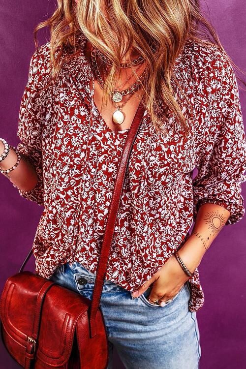 Printed Tie Neck Ballon Sleeve Blouse