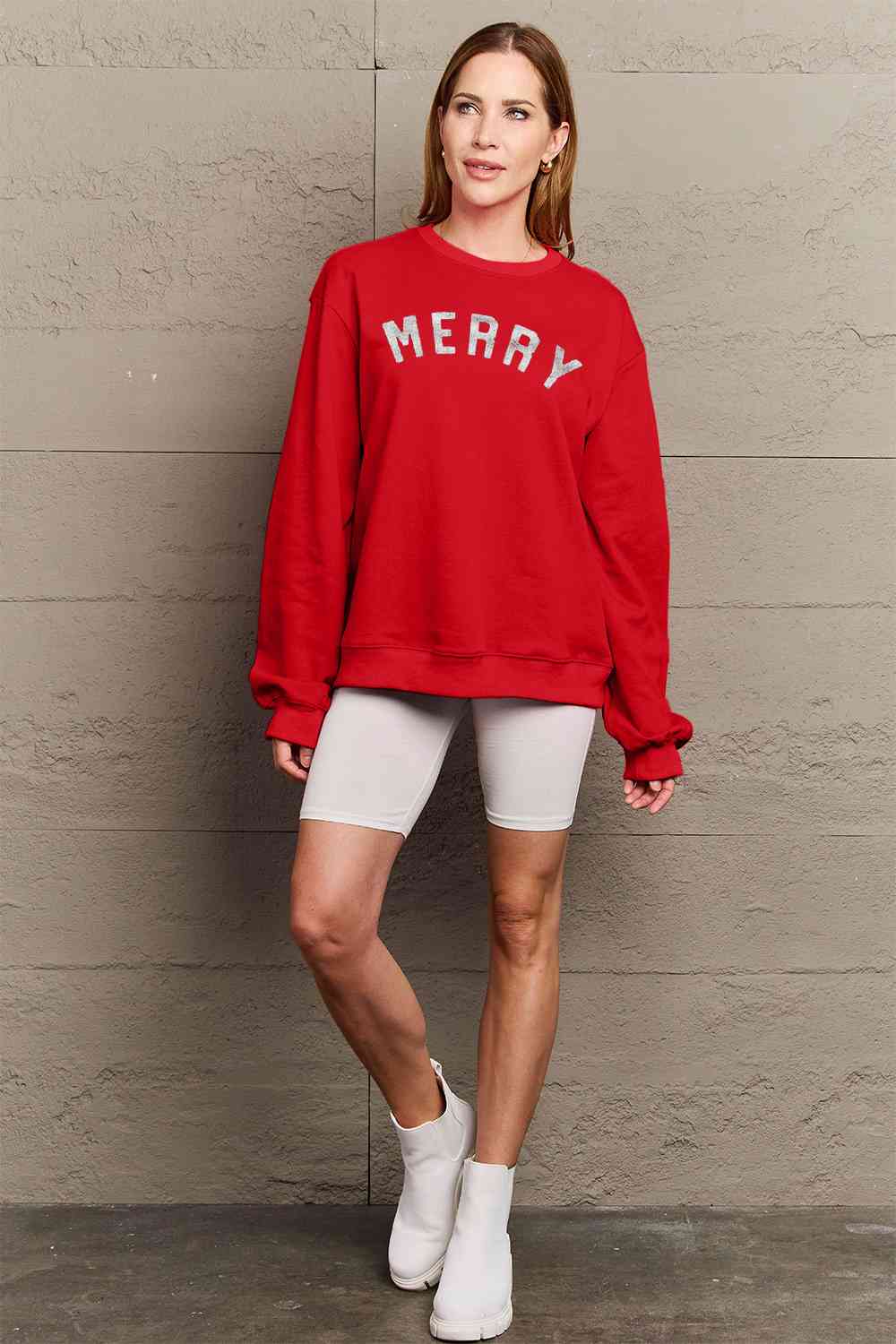 Simply Love Full Size MERRY Graphic Sweatshirt