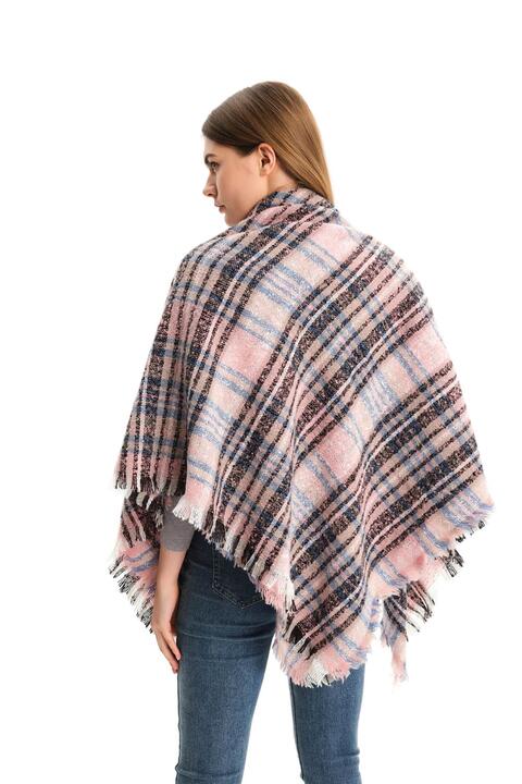 Plaid Raw Hem Polyester Scarf